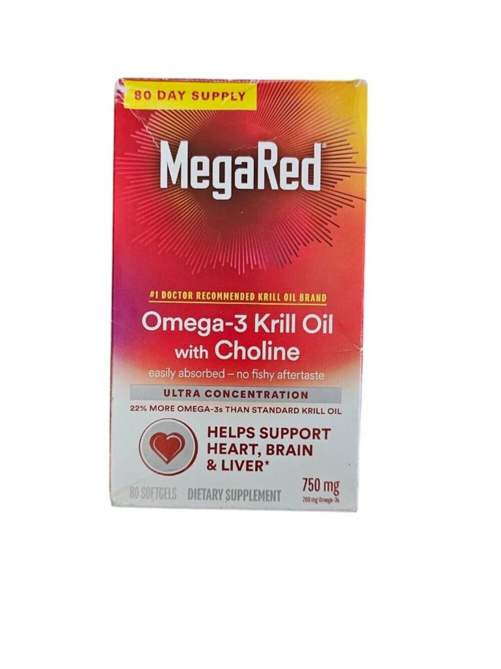 MegaRed Omega-3 Krill Oil w Choline 750mg 80 Softgels Exp 07/2025 *read